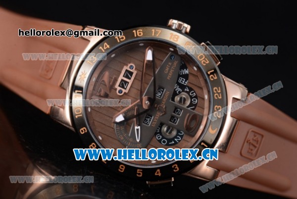 Ulysse Nardin Executive Dual Time & Big Date Asia ST25 Automatic Rose Gold Case Brown Dial White Markers and Brown Rubber Strap - Click Image to Close